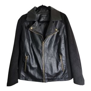 Marc New York Black Faux Leather Moto Jacket with Gold Hardware. 